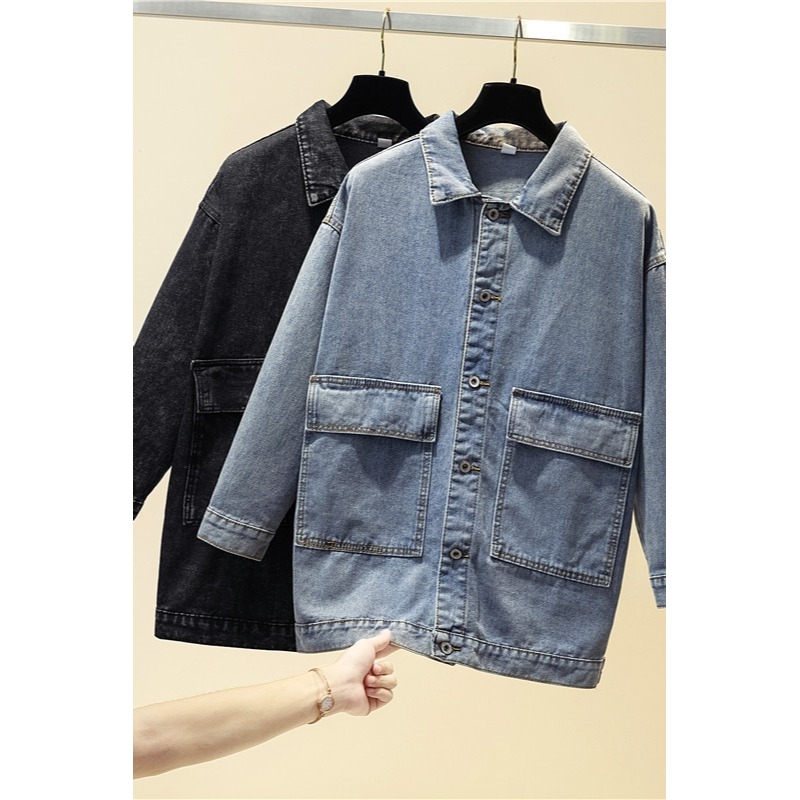 實拍大碼牛仔外套女寬松韓版2020新款秋季百搭棒球服鹽系炸街上衣-細節圖6