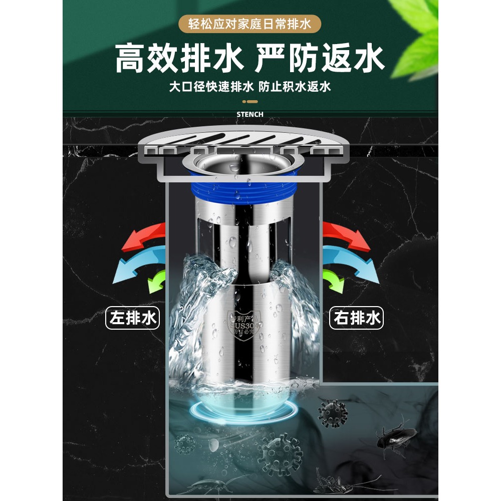 地漏防臭器衛生間下水道防反味神器洗衣機堵口器不銹鋼內芯防蟲蓋-細節圖2