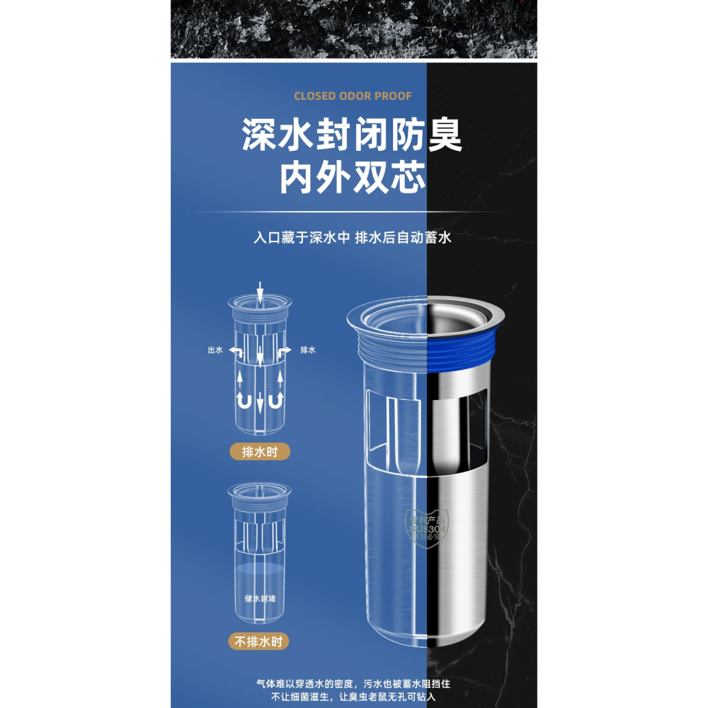地漏防臭器衛生間下水道防反味神器洗衣機堵口器不銹鋼內芯防蟲蓋-細節圖7