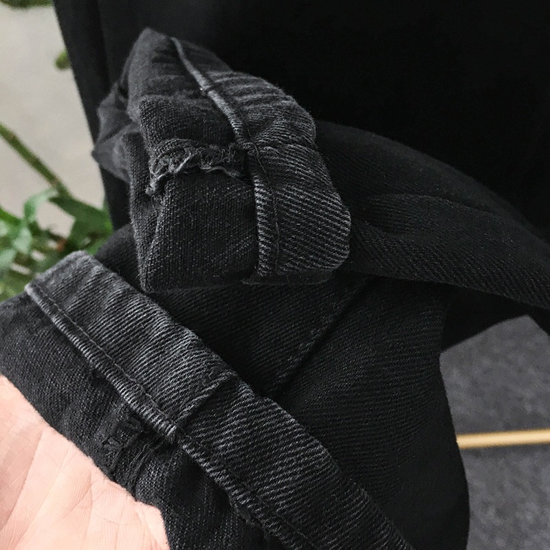 2020新款泫雅黑色直筒褲女夏季薄款高腰顯瘦百搭牛仔闊腿褲潮ins-細節圖4