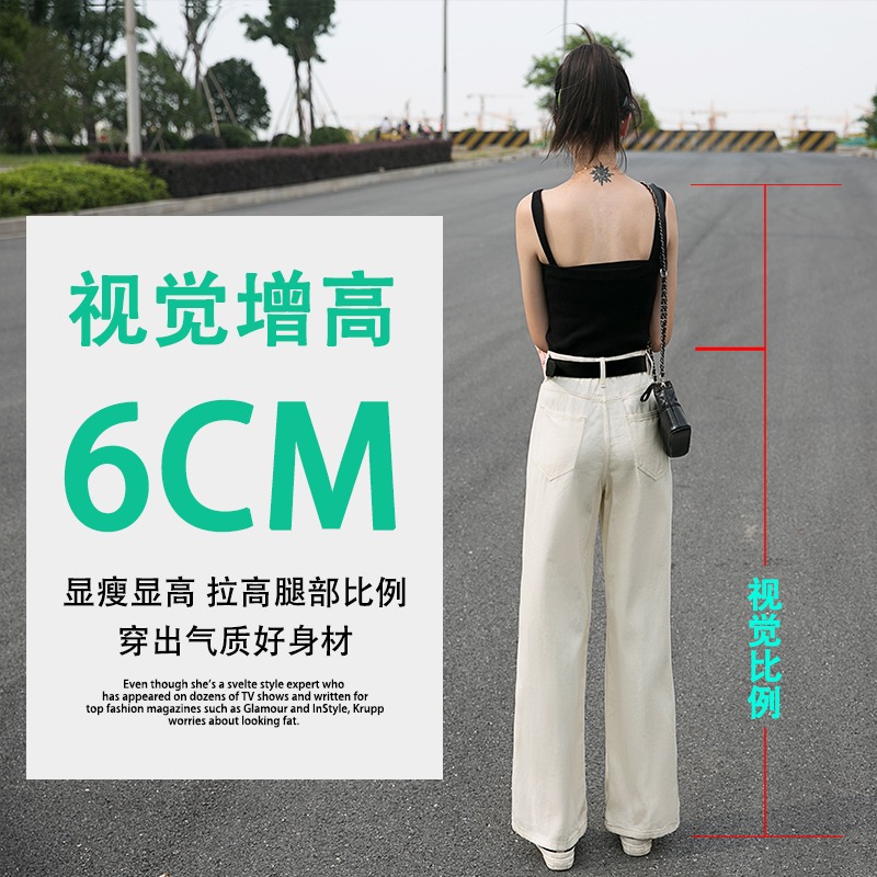 高腰寬松牛仔闊腿褲女春季新款百搭顯瘦直筒白色小個子垂感拖地褲-細節圖4