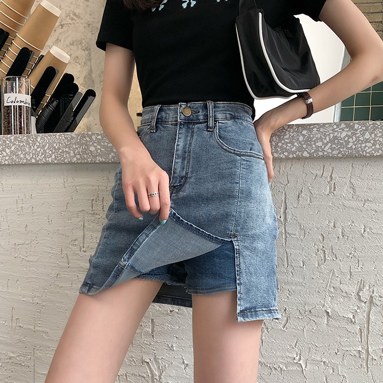 秋季緊身2020新款高腰A字顯瘦開叉半身裙包臀牛仔短裙褲裙女裙子-細節圖4