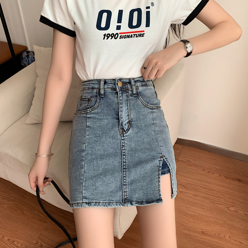 高腰短裙A字裙包臀裙牛仔半身裙女秋季2020新款百搭裙子學生裙褲-細節圖9