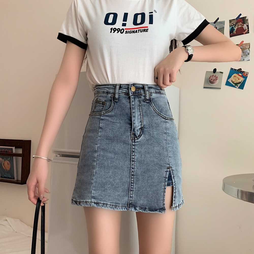 高腰短裙A字裙包臀裙牛仔半身裙女秋季2020新款百搭裙子學生裙褲-細節圖10