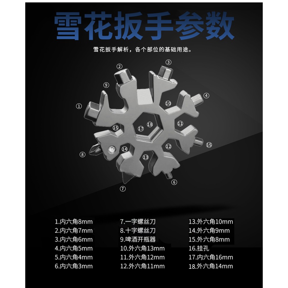 多功能雪花扳手edc套筒扳手六角八角全鋼小板手便攜式萬能工具卡-細節圖9
