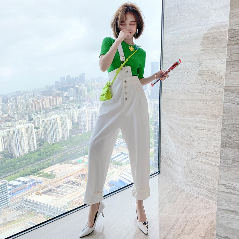 MIUCO不對稱單肩帶不規則高腰剪裁寬松褲腿背帶褲女裝春季新-細節圖2