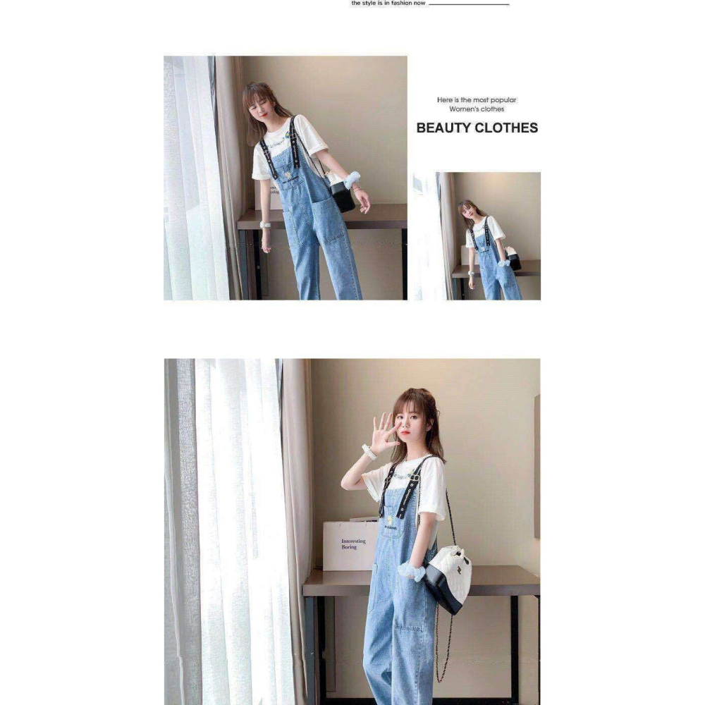 牛仔背帶褲女學生春季新款韓版寬松減齡小雛菊刺繡九分褲子潮-細節圖10