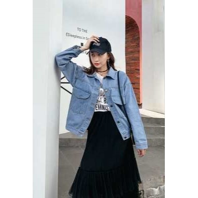 網紅ins韓版牛仔外套女年春季新款寬松中長款復古港味上衣潮-細節圖2