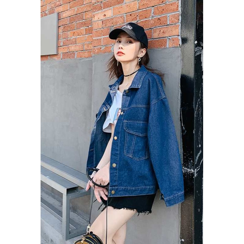 網紅ins韓版牛仔外套女年春季新款寬松中長款復古港味上衣潮-細節圖6