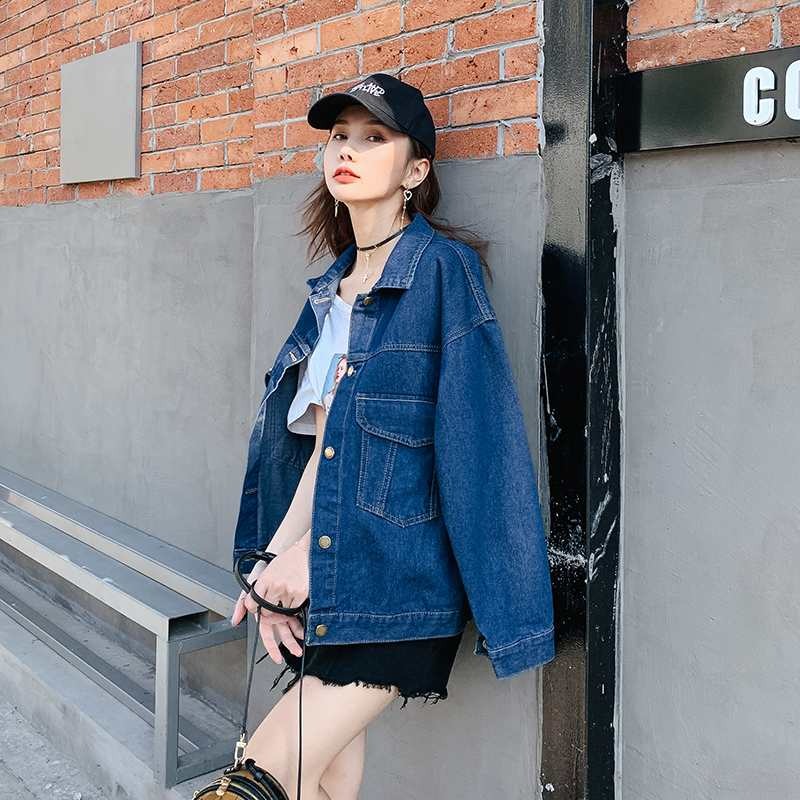 網紅ins韓版牛仔外套女年春季新款寬松中長款復古港味上衣潮-細節圖8