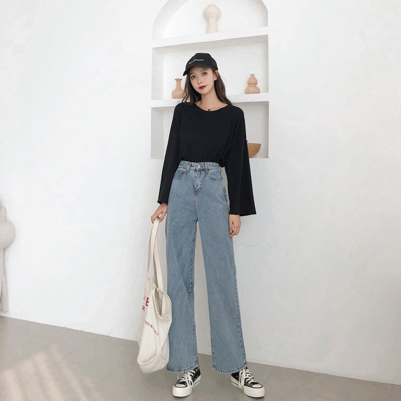 春季泫雅風牛仔高腰長褲女寬松顯瘦闊腿垂感拖地直筒老爹褲墜-細節圖4