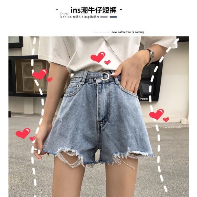 牛仔褲女夏季薄款新款小眾高腰破洞顯瘦寬松闊腿褲設計感短褲-細節圖8