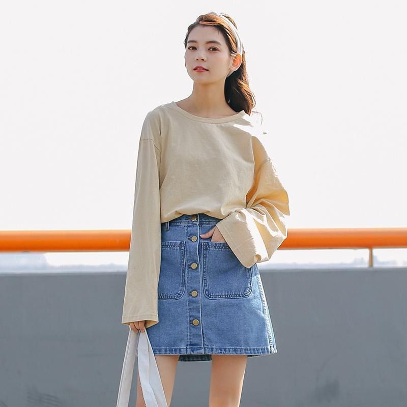 新款韓版春季chic高腰包裙牛仔裙半身裙短裙港味a字裙子女夏-細節圖3