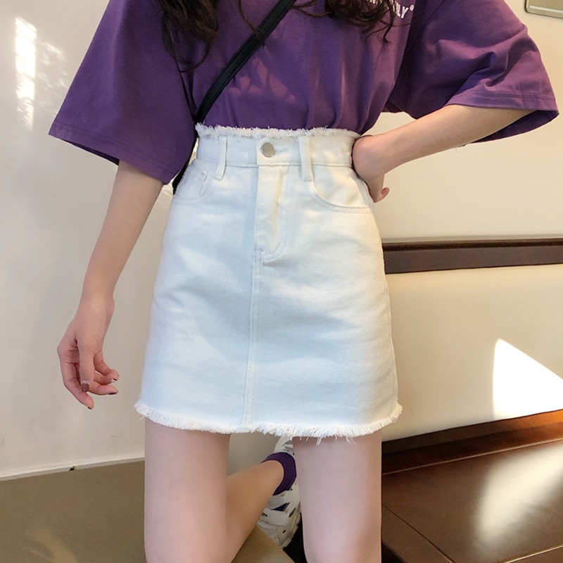 夏季新款學院風純色洋氣一步裙高腰顯瘦牛仔半身裙女學生短裙-細節圖6
