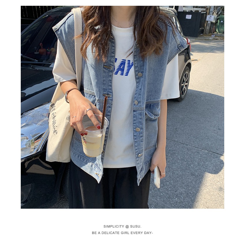 工裝牛仔馬甲女無袖背心坎肩春夏新款韓版寬松百搭馬夾外套潮-細節圖8