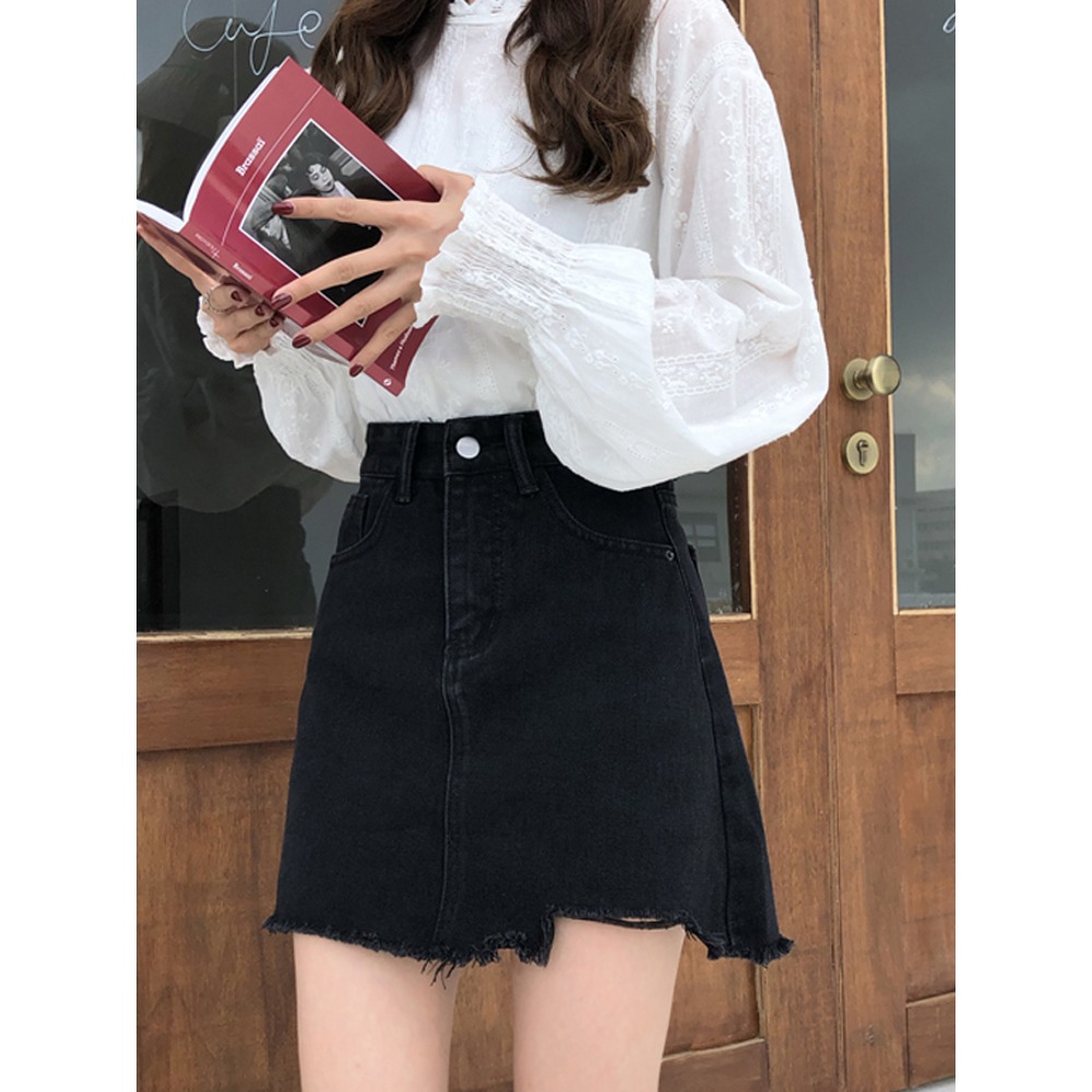 設計感小眾不規則半身裙女夏季新款毛邊牛仔裙顯瘦A字裙短裙-細節圖4