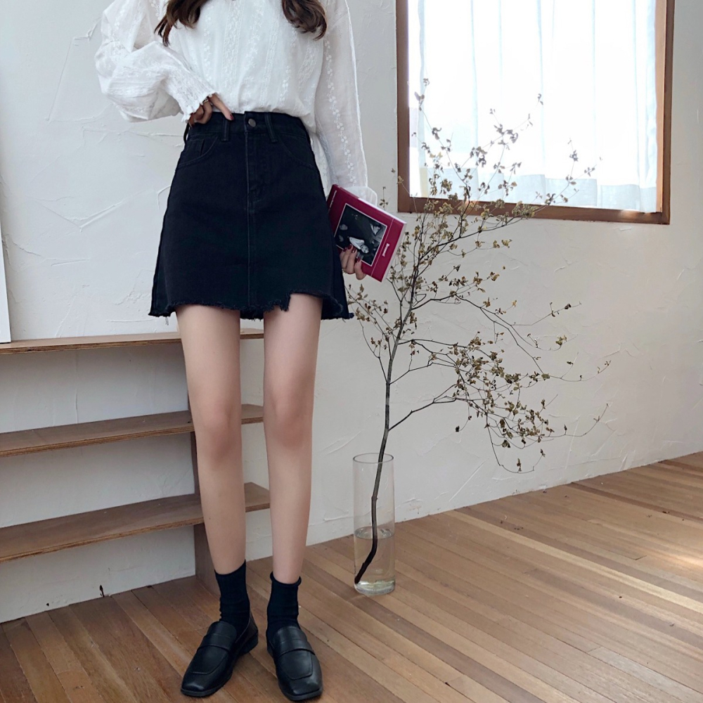 設計感小眾不規則半身裙女夏季新款毛邊牛仔裙顯瘦A字裙短裙-細節圖10
