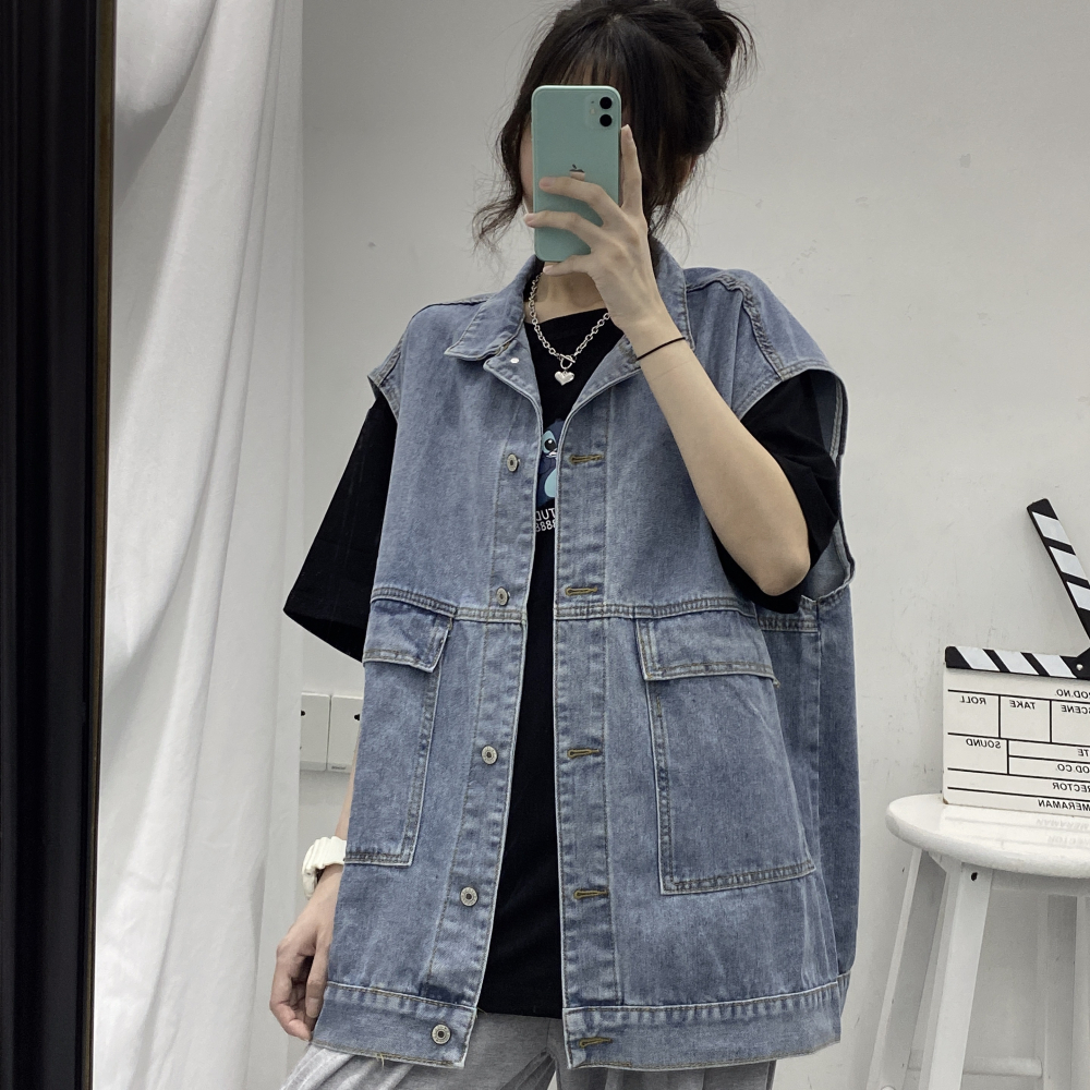 牛仔馬甲女春秋年新款韓版寬松網紅工裝開衫坎肩外套夏外穿潮-細節圖9