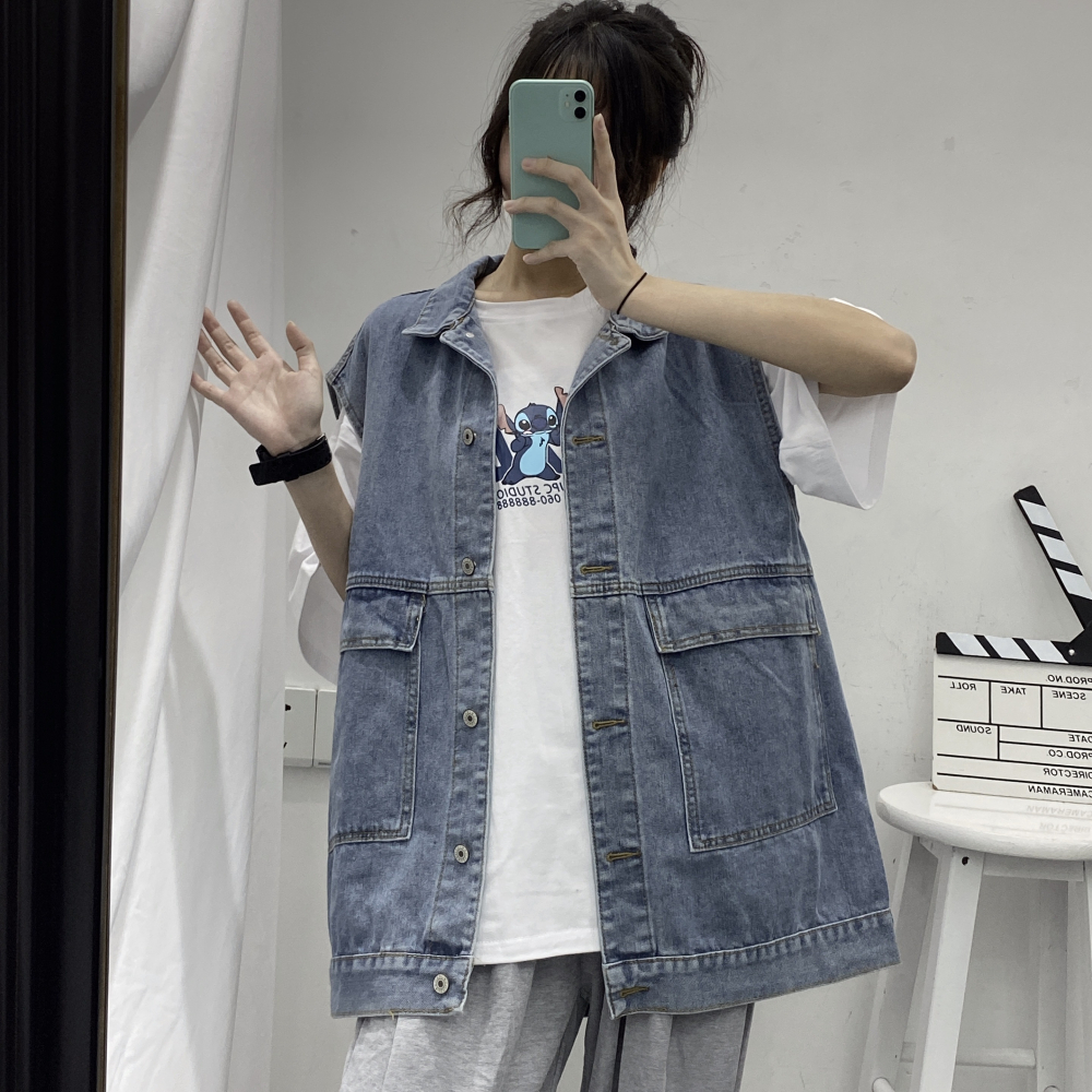 牛仔馬甲女春秋年新款韓版寬松網紅工裝開衫坎肩外套夏外穿潮-細節圖10