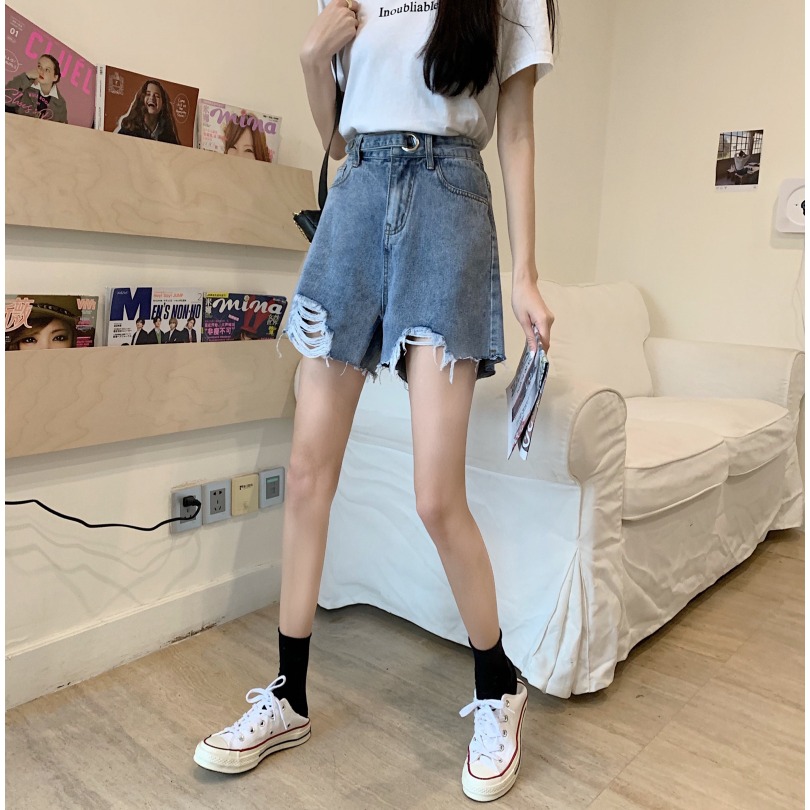 高腰破洞牛仔短褲女小個子夏季設計感小眾辣妹風直筒寬松a字熱褲-細節圖10