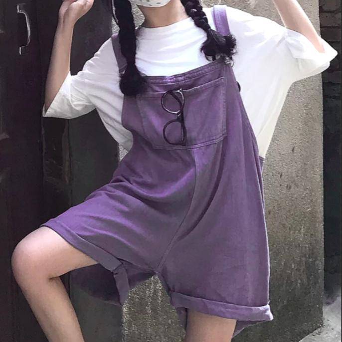 牛仔背帶短褲女夏季新款韓版ins俏皮少女學生寬松闊腿連體五分褲-細節圖2