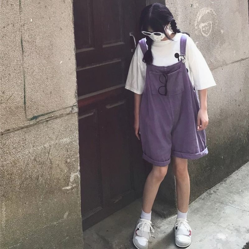 牛仔背帶短褲女夏季新款韓版ins俏皮少女學生寬松闊腿連體五分褲-細節圖5