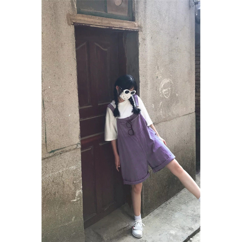 牛仔背帶短褲女夏季新款韓版ins俏皮少女學生寬松闊腿連體五分褲-細節圖8