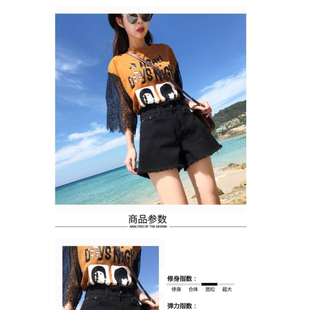 高腰牛仔短褲女黑色夏新款大碼韓版寬松港味復古chic毛邊熱褲-細節圖8