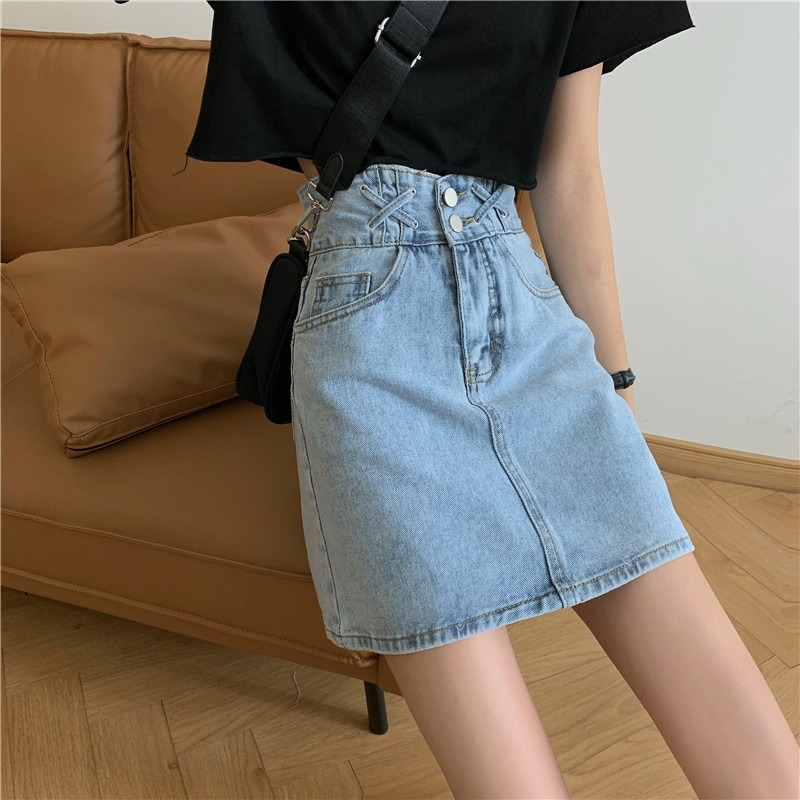 高腰牛仔半身裙女春夏大碼胖mm寬松顯瘦包臀設計感A字短裙ins-細節圖3