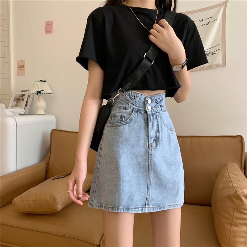 高腰牛仔半身裙女春夏大碼胖mm寬松顯瘦包臀設計感A字短裙ins-細節圖4
