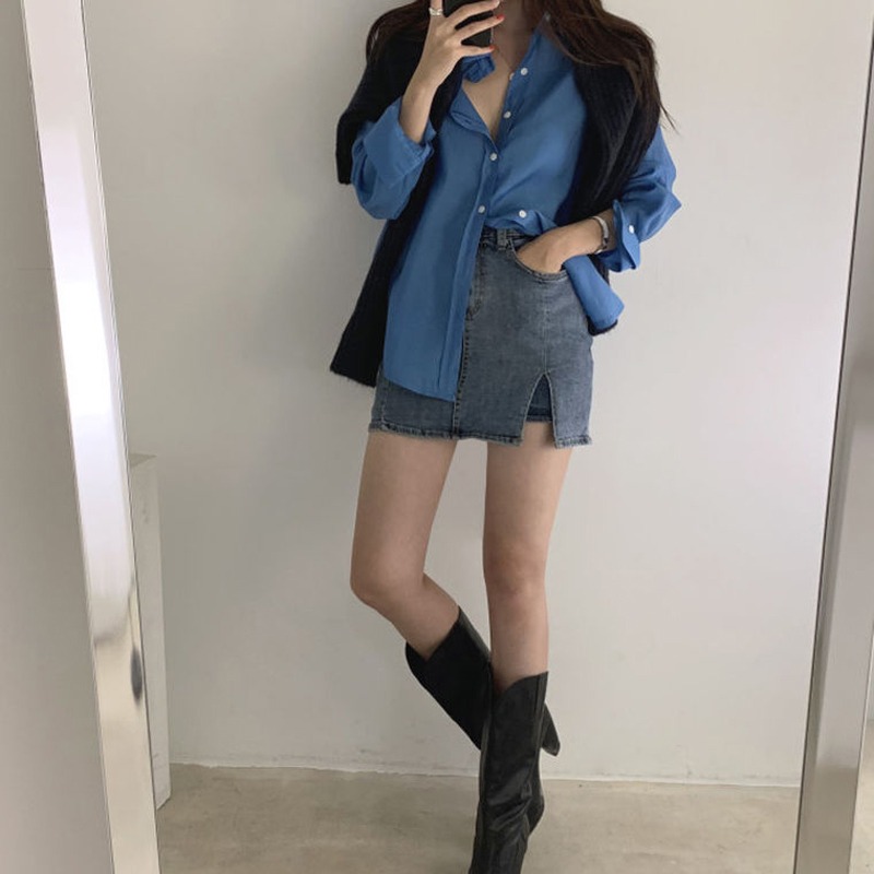 韓國東大門大碼性感側開叉包臀牛仔短褲短裙女半身裙高腰a字-細節圖4