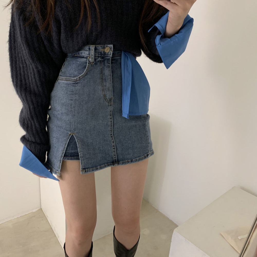 韓國東大門大碼性感側開叉包臀牛仔短褲短裙女半身裙高腰a字-細節圖10