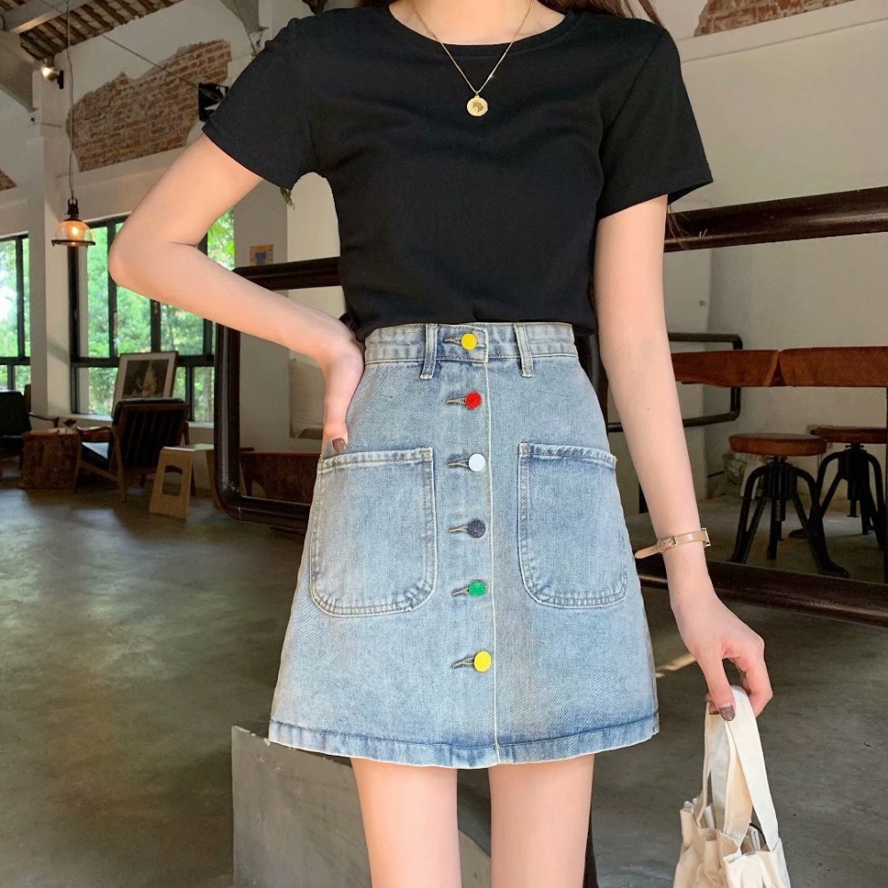 學生a裙子顯高腰胖女包mm裙夏季字大瘦半身短裙臀新款碼牛仔-細節圖10