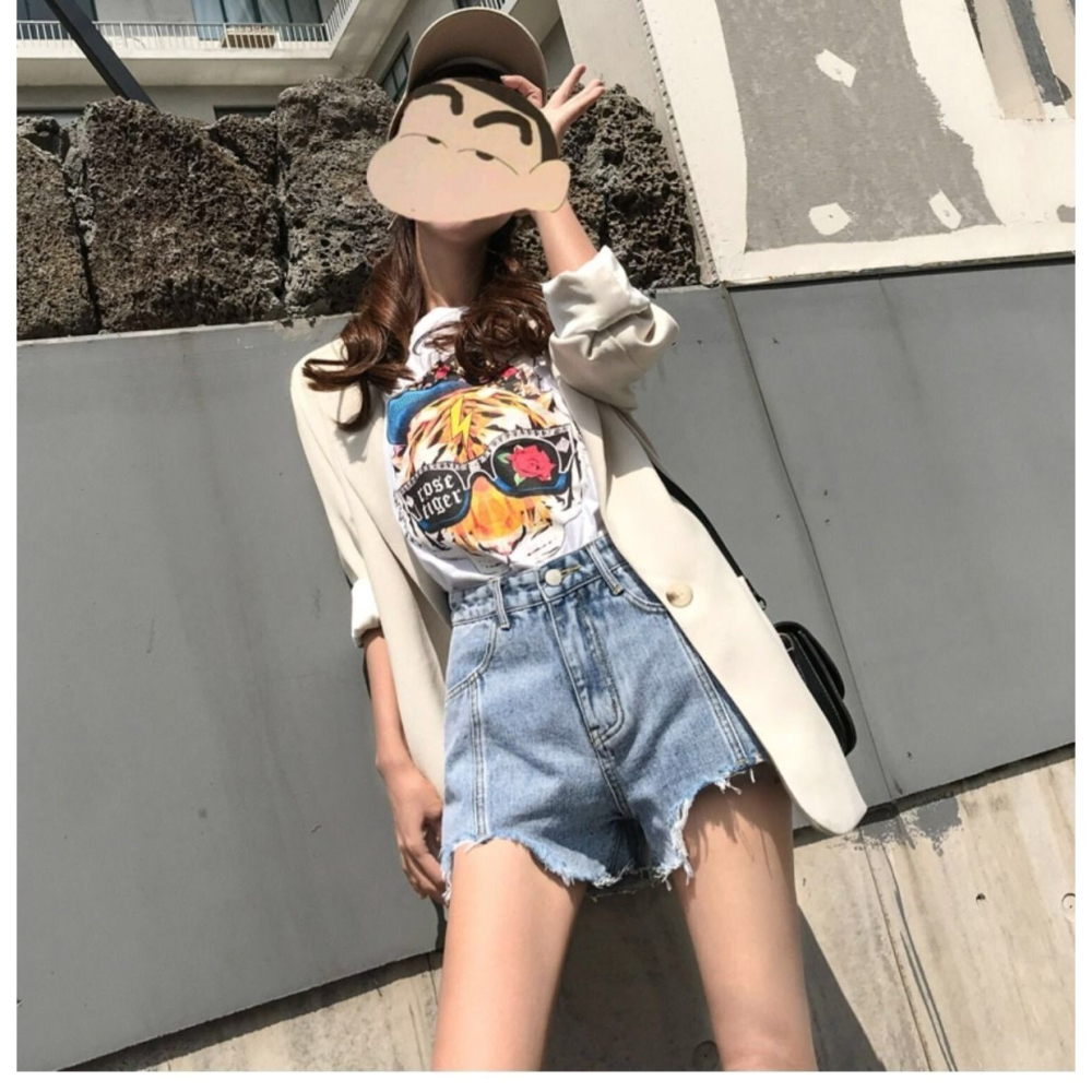 夏季網紅高腰牛仔短褲女新款顯瘦韓版寬松bf泫雅闊腿a字超熱褲潮-細節圖10