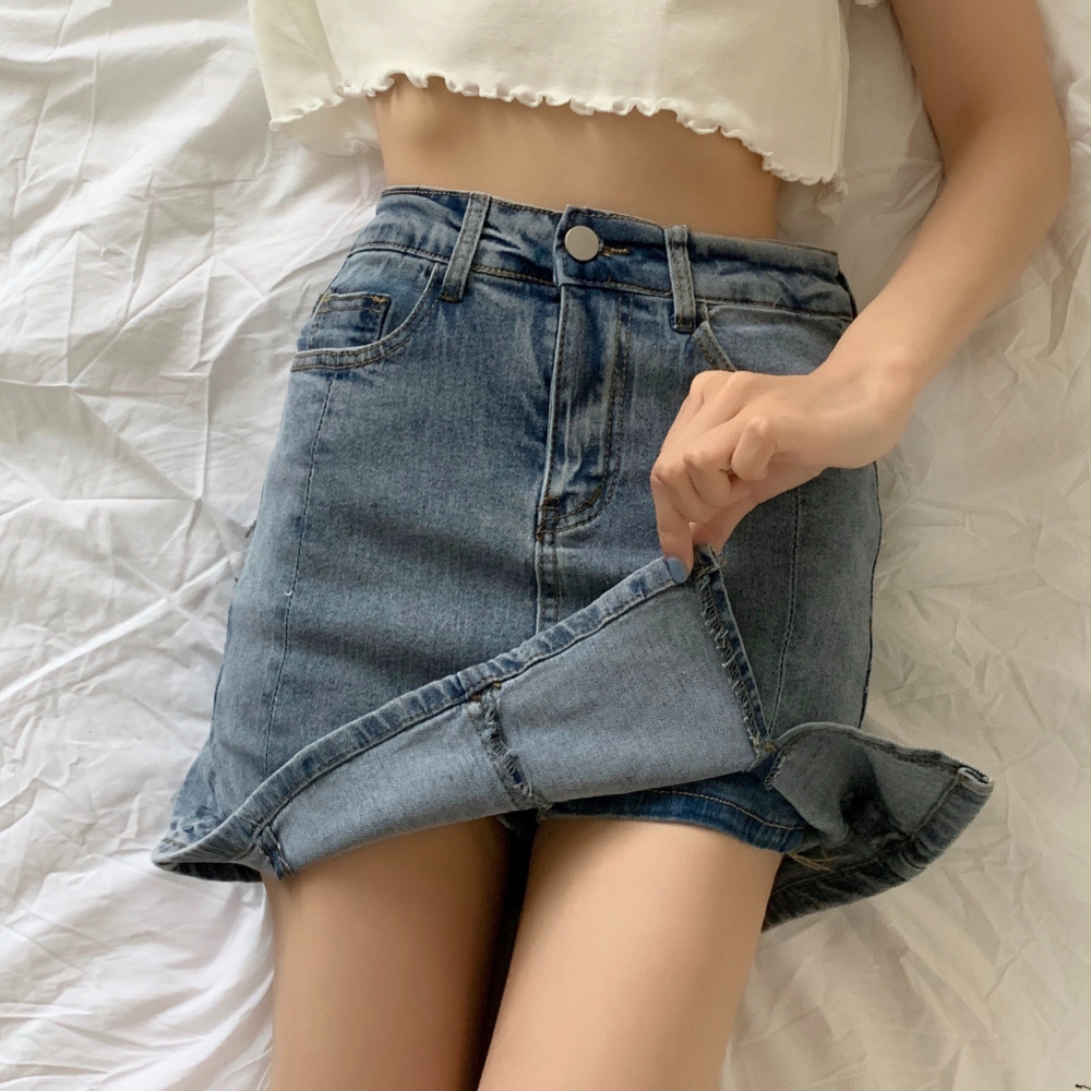 夏季韓版大碼胖mm牛仔短裙褲女ins高腰防走光顯瘦a字包臀半身裙潮-細節圖3