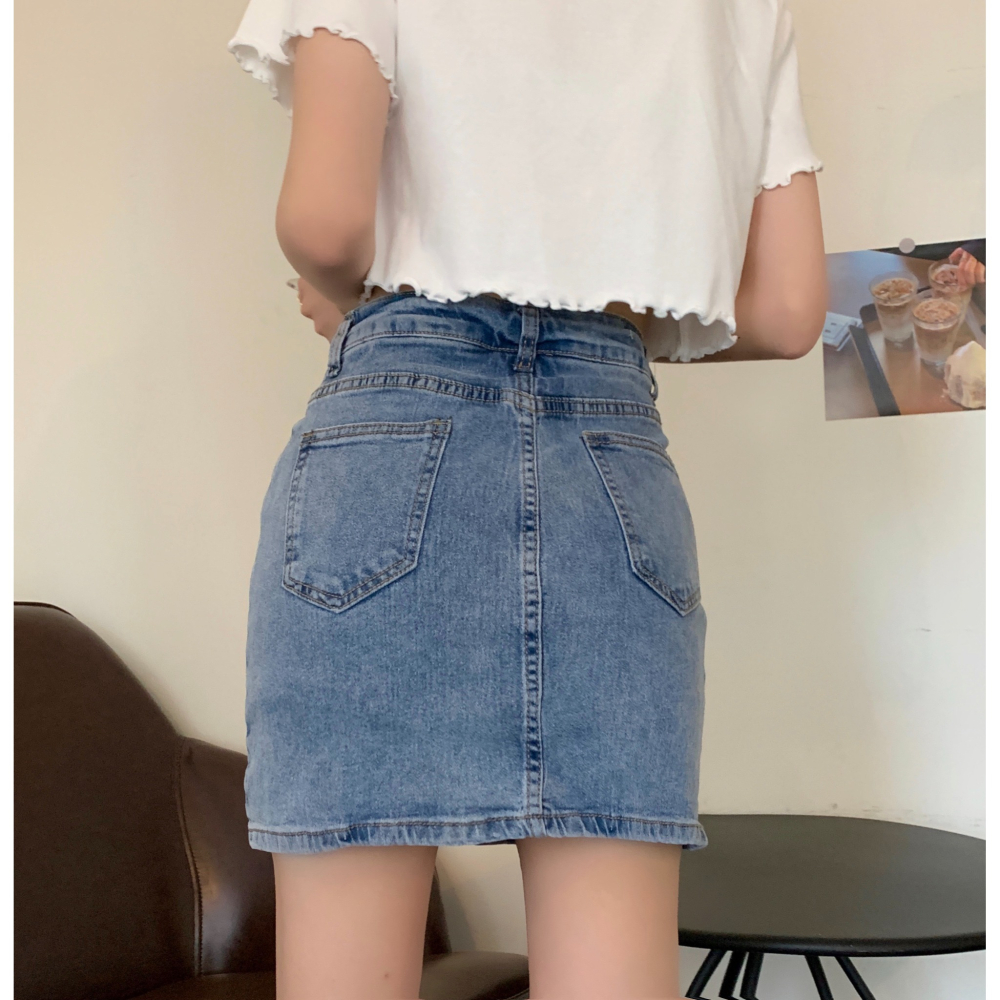 夏季韓版大碼胖mm牛仔短裙褲女ins高腰防走光顯瘦a字包臀半身裙潮-細節圖5