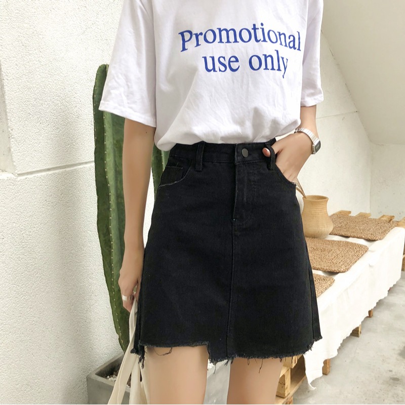 裙子女夏季新款ins超火黑色牛仔半身裙女短裙高腰A字裙包臀裙-細節圖2
