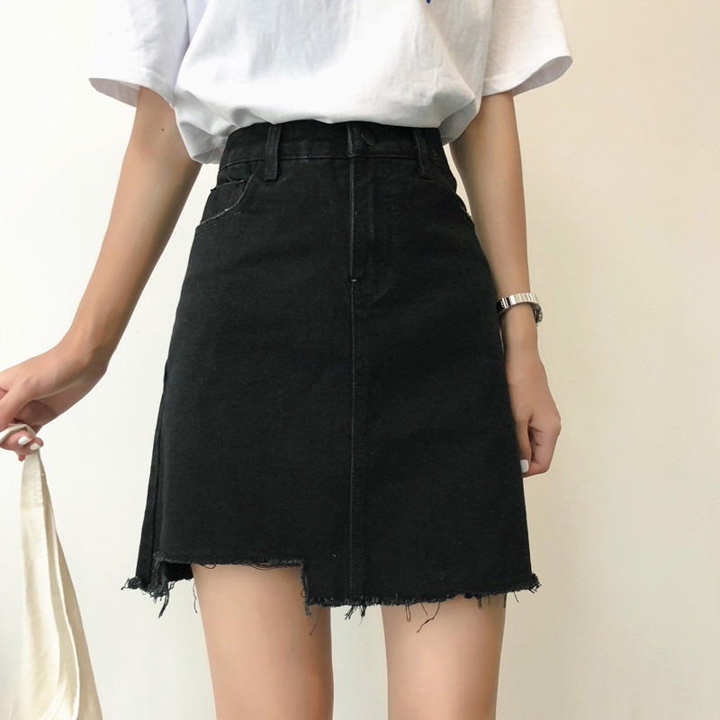 裙子女夏季新款ins超火黑色牛仔半身裙女短裙高腰A字裙包臀裙-細節圖4