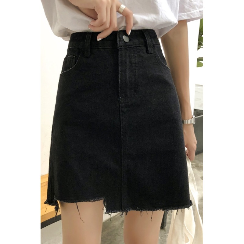 裙子女夏季新款ins超火黑色牛仔半身裙女短裙高腰A字裙包臀裙-細節圖6