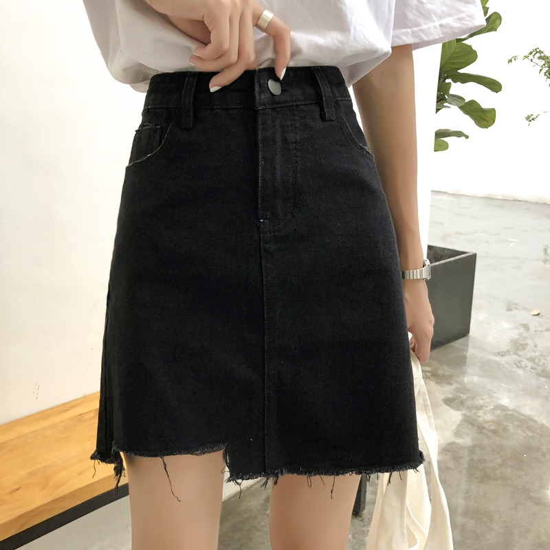 裙子女夏季新款ins超火黑色牛仔半身裙女短裙高腰A字裙包臀裙-細節圖7
