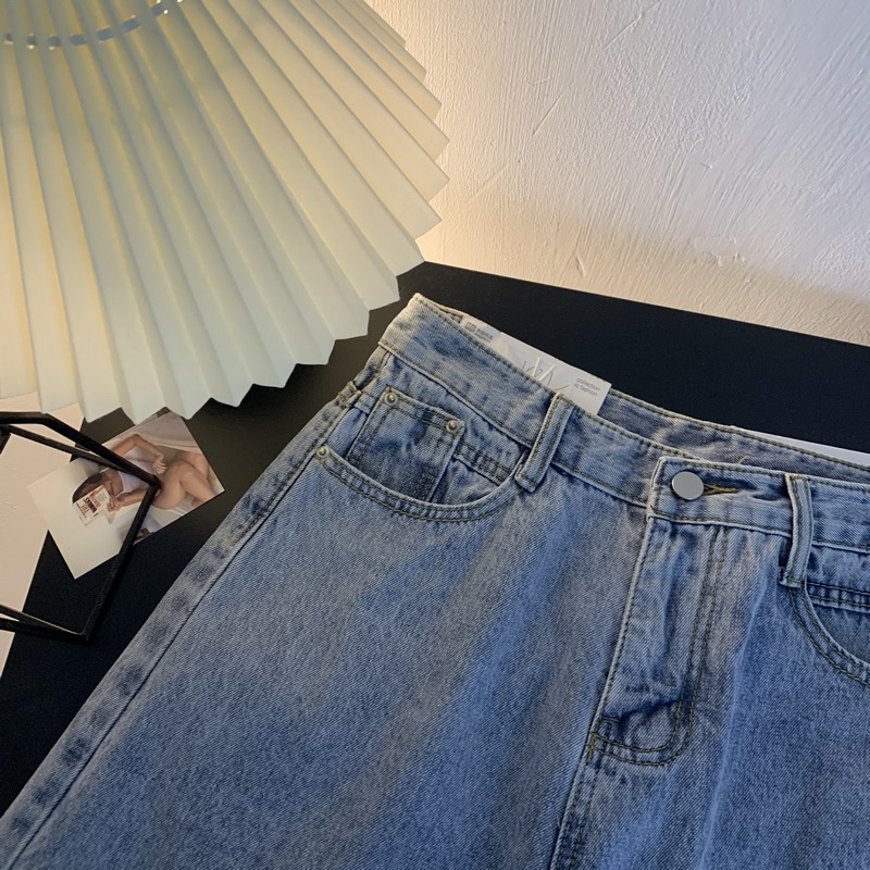 闊腿牛仔短褲女高腰顯瘦V-21夏季新款復古港味五分褲休閑寬松中褲-細節圖3