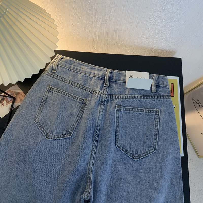 闊腿牛仔短褲女高腰顯瘦V-21夏季新款復古港味五分褲休閑寬松中褲-細節圖9