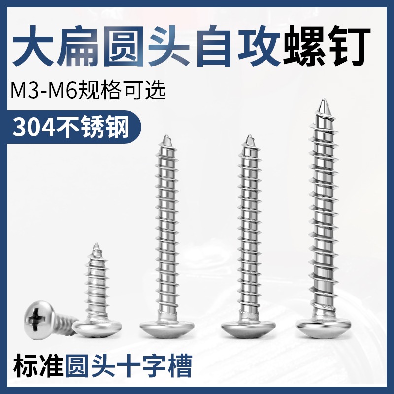 304不銹鋼大扁頭自攻螺絲十字半蘑菇頭大傘頭圓頭螺絲釘M3M4M5M6-細節圖3