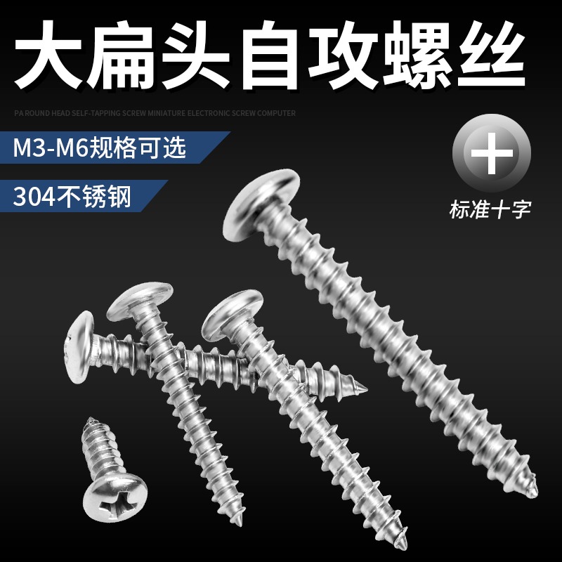 304不銹鋼大扁頭自攻螺絲十字半蘑菇頭大傘頭圓頭螺絲釘M3M4M5M6-細節圖4