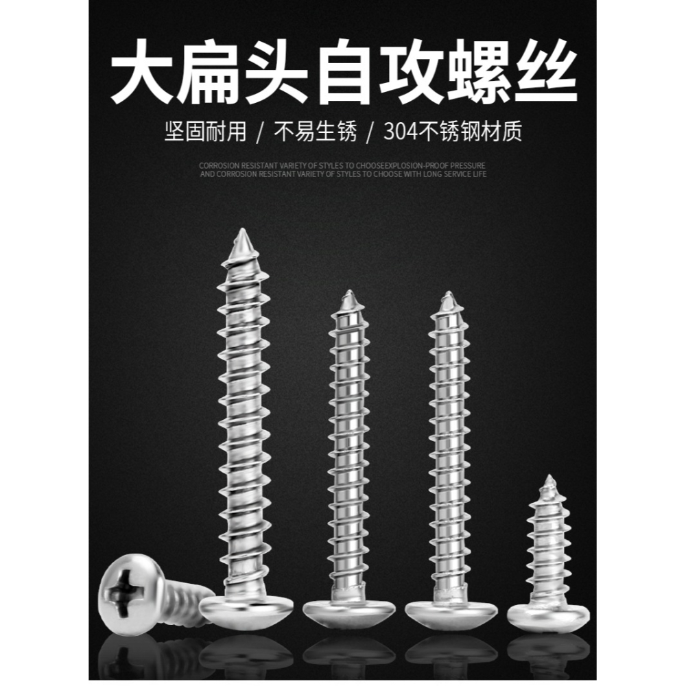 304不銹鋼大扁頭自攻螺絲十字半蘑菇頭大傘頭圓頭螺絲釘M3M4M5M6-細節圖6