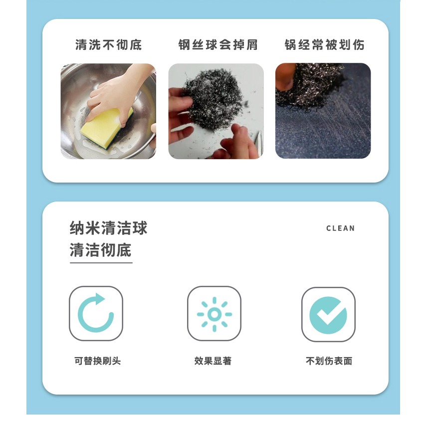 納米清潔球鋼絲球廚房洗碗家用不掉絲洗碗刷鍋神器帶柄清洗剛-細節圖10