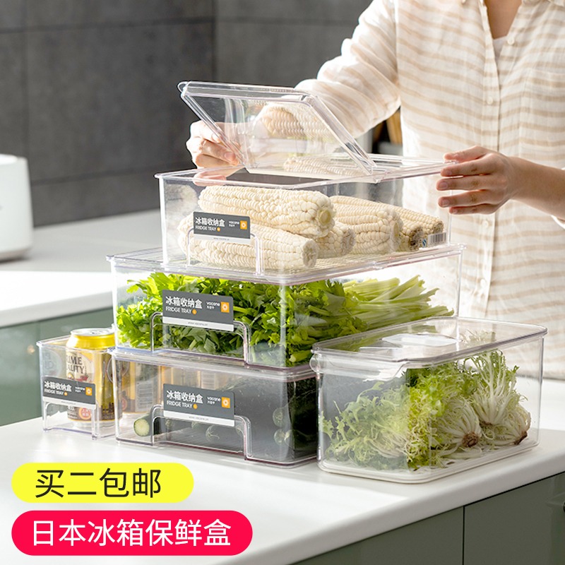 冰箱收納盒抽屜式長方形保鮮盒食品冷凍盒廚房家用塑料儲物盒-細節圖2