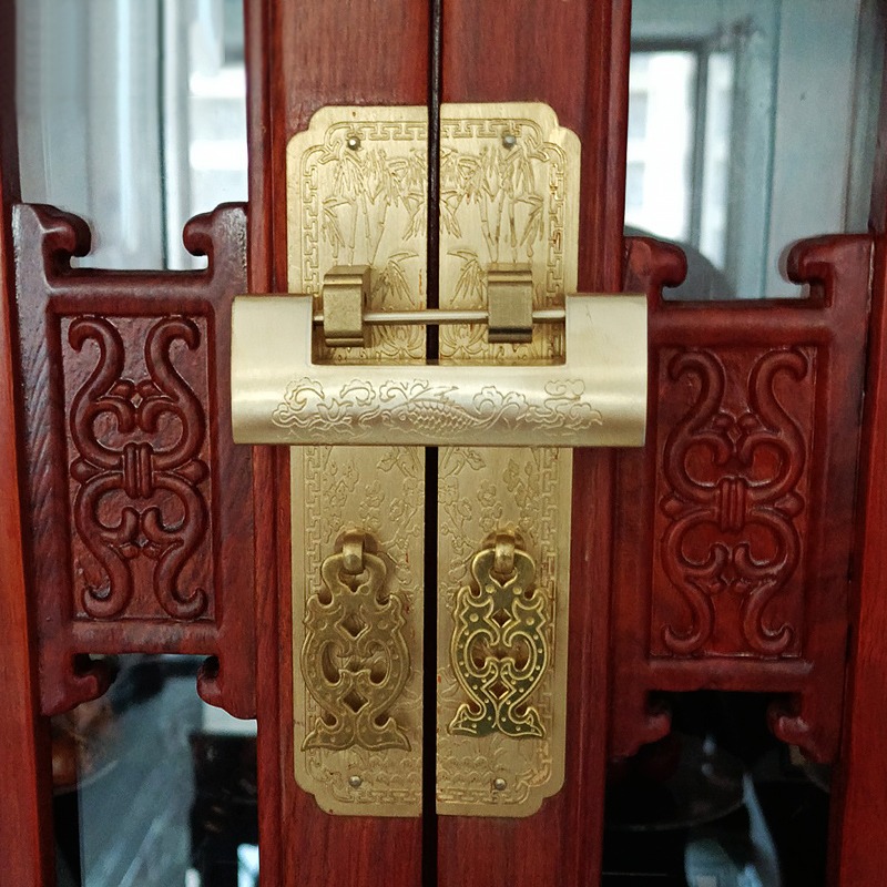 中式仿古銅皮鎖老式橫開復古純銅箱子櫃子櫃門掛鎖古典通用插銷鎖-細節圖2
