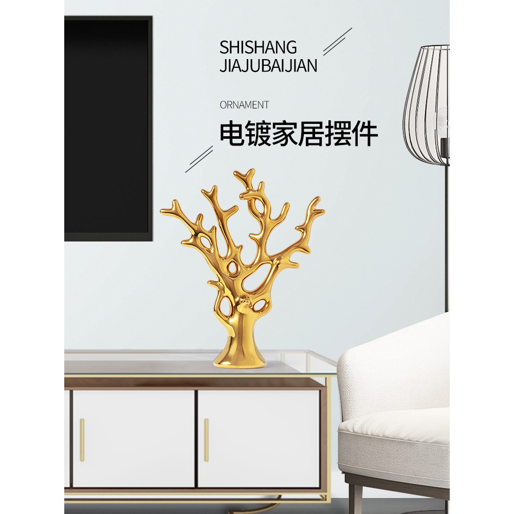 金色小鹿擺件輕奢北歐家居客廳現代簡約陶瓷工藝品酒櫃創意裝飾品-細節圖3