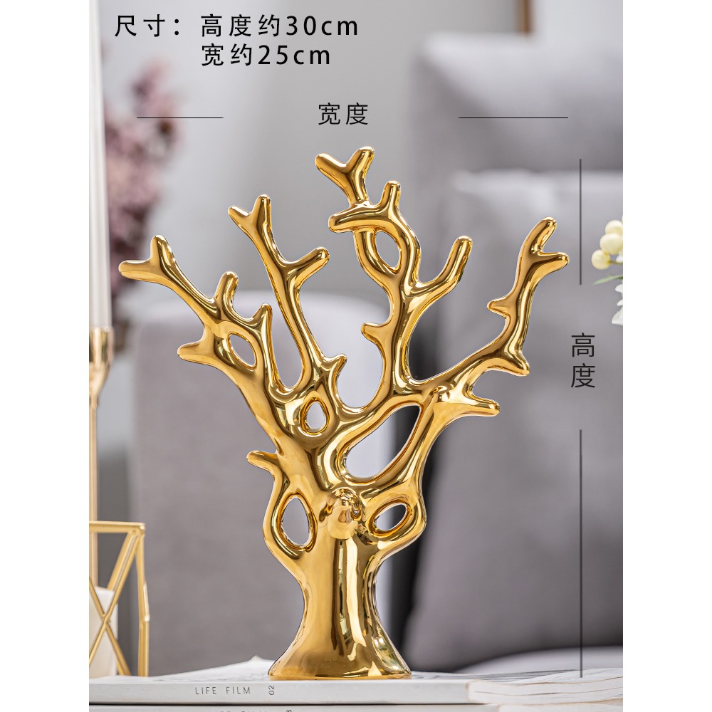 金色發財樹小擺件招財歐式輕奢陶瓷工藝家居客廳電視櫃酒櫃裝飾品-細節圖6